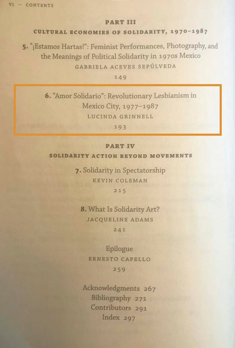 "Canadian Journal of Latin American and Caribbean Studies", Lucinda Grinnell. Art. "Amor Solidario", 2013, pags. 298, 299, 302, 304 ICONOGRAFÍA LÉSBICA. Año 2013.