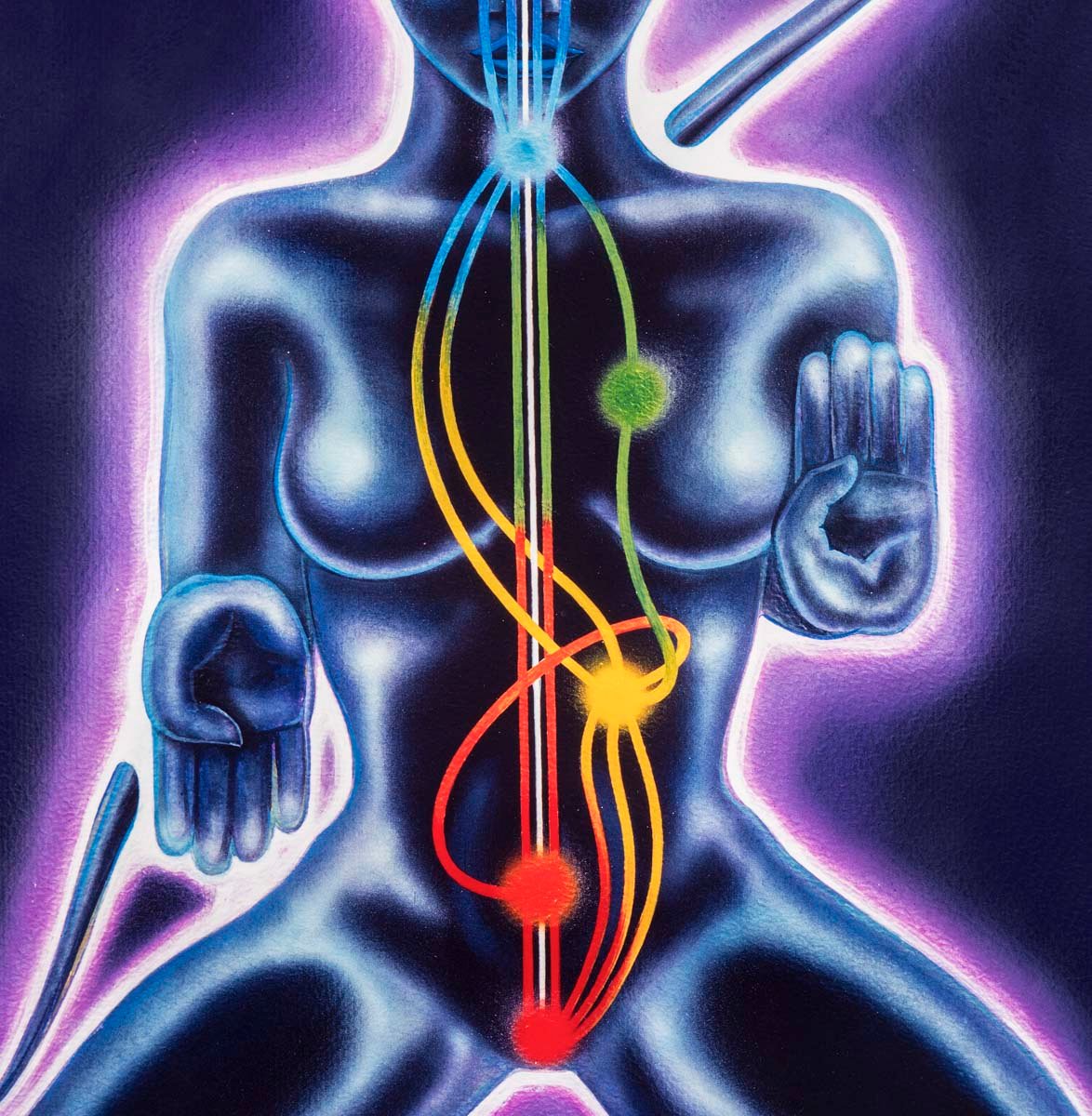 LA CUERPA MÍSTICA. Iluminación en cuerpa de mujer, "CHAKRAS EN CUERPA DE MUJER" (Serie díptico).