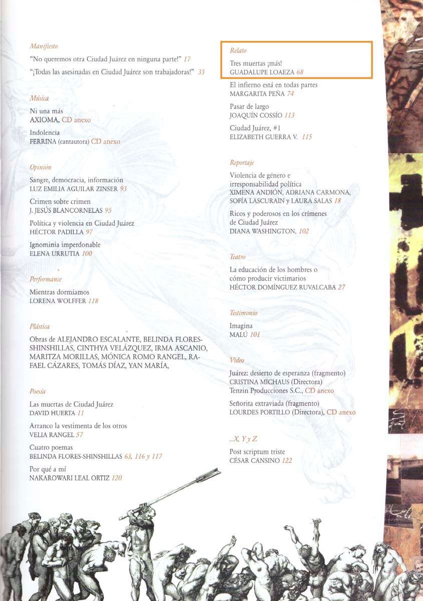 "Metapolítica", número especial, César Cansino, 2003, pag. 68, pintura "BASURA, MUJERES DE CIUDAD JUÁREZ". Año 2003.